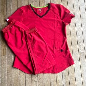 Almost New Scrub Star Red Jogger Scrub Set. Top Size Medium Bottoms Size Small.